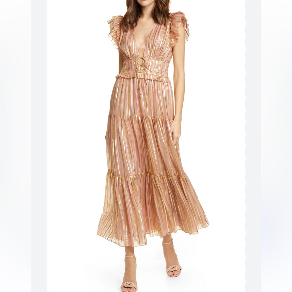 Ulla Johnson Justyne Dress in Rose/Gold  Quiet Luxury Size 4 Metallic Silk Blend